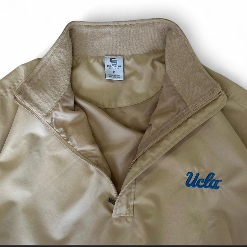 Vtg UCLA Bruins Tan Light Blue Spell-out Quarter-zip Jacket Size XL Campus Drive - Picture 2 of 10